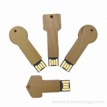 Wooden Key USB Flash Drive with Many Key Shapes, Customized Logos/Package, 2 Years Guarantee